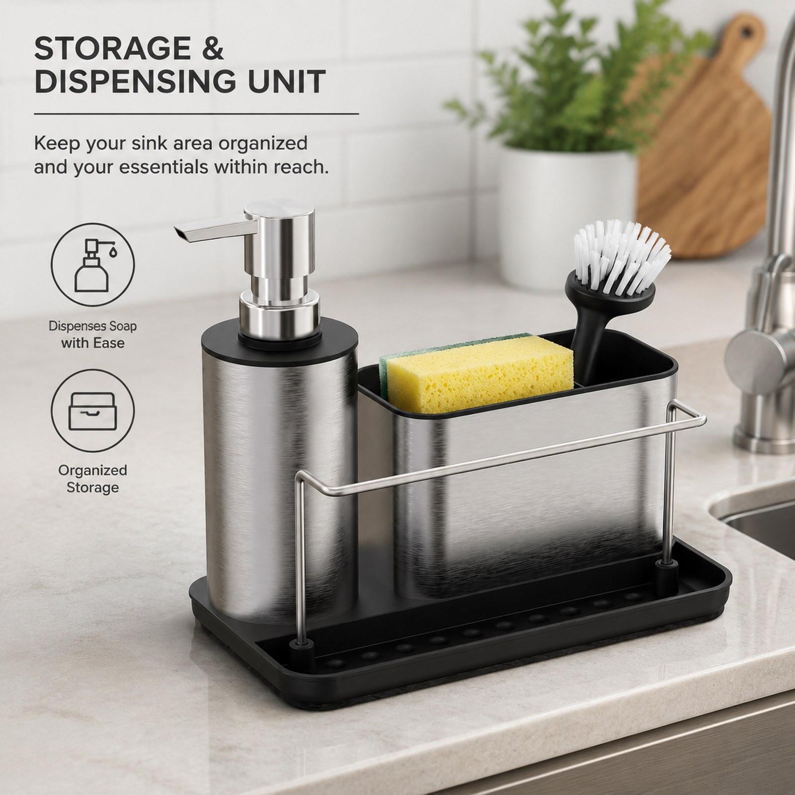 Zestaw dozownika mydła kuchenn – Kitchen Gadgets Dispenser Brush Holder recenzja i cena
